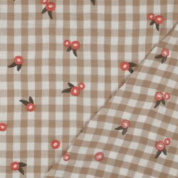 Musselin Kariert Bestickt Blumen - beige