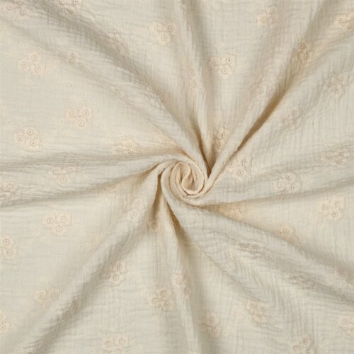 Musselin Bestickt Blumenwellen - cremebeige