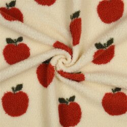 Teddystoff dunkelrote Äpfel - creme
