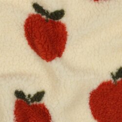 Teddystoff dunkelrote Äpfel - creme