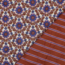 Baumwollvoile Steppstoff 2-Seitig Blumen - karamell/royalblau