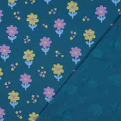 Baumwolljersey Glitzer Blümchen - petrol