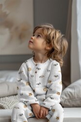 Waffelpiqué Digital süße Tierköpfe - weiß