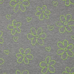 Baumwolljersey Neon Blüten - hellgrau meliert