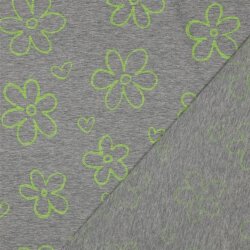 Baumwolljersey Neon Blüten - hellgrau meliert