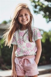 Baumwolljersey Neon Blüten - dunkelblau