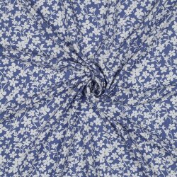 Viskose 100% weiße Blümchen - jeansblau