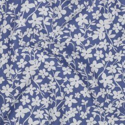 Viskose 100% weiße Blümchen - jeansblau