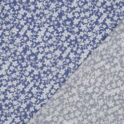 Viskose 100% weiße Blümchen - jeansblau