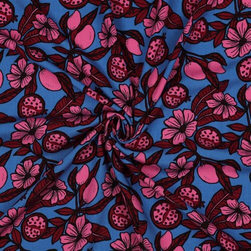 Viskose 100% Granatapfelpflanze - hellstahlblau/altpink