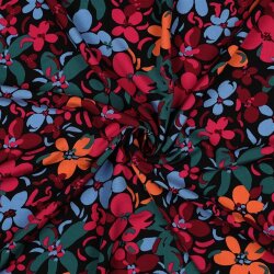 Viskose 100% bunte Blumen - schwarz
