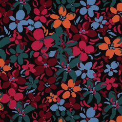 Viskose 100% bunte Blumen - schwarz