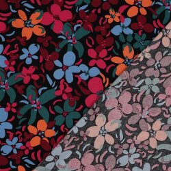 Viskose 100% bunte Blumen - schwarz