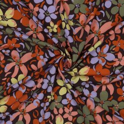 Viskose 100% bunte Blumen - dunkelbraun