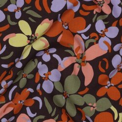 Viskose 100% bunte Blumen - dunkelbraun