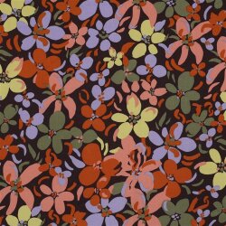 Viskose 100% bunte Blumen - dunkelbraun