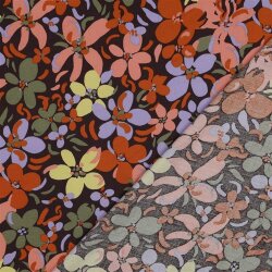 Viskose 100% bunte Blumen - dunkelbraun