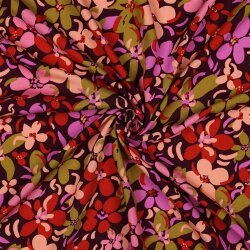 Viskose 100% bunte Blumen - aubergine