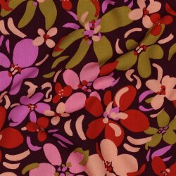 Viskose 100% bunte Blumen - aubergine