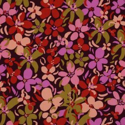Viskose 100% bunte Blumen - aubergine