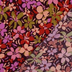 Viskose 100% bunte Blumen - aubergine