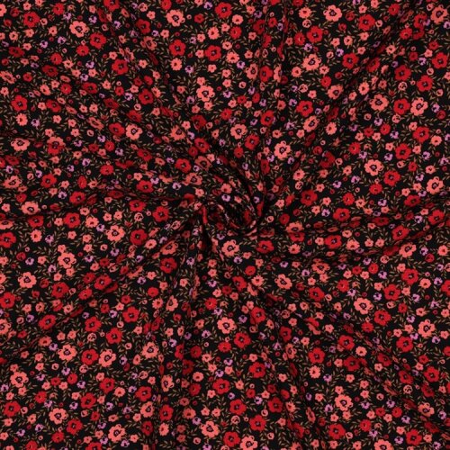 Viskose 100% Mini Blümchen - schwarz