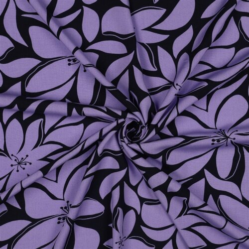 Viskose 100% Blüten - dunkelblau/helllila