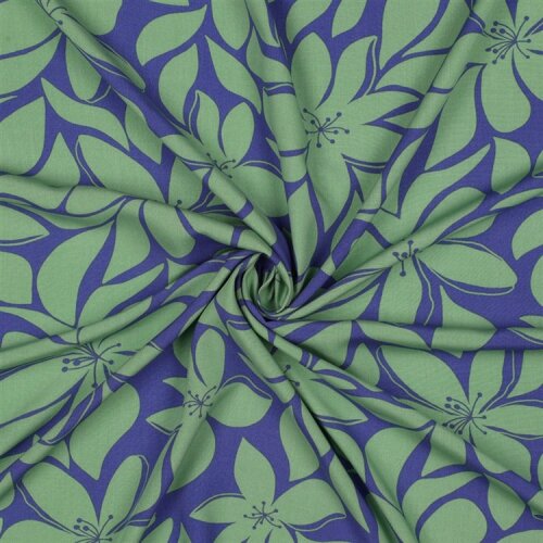 Viskose 100% Blüten - blaulila/altgrün