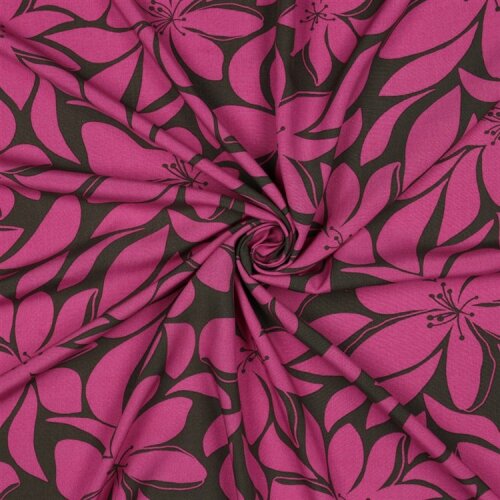 Viskose 100% Blumen - dunkeloliv/pink