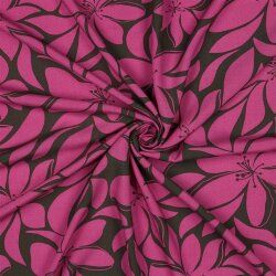 Viskose 100% Blumen - dunkeloliv/pink