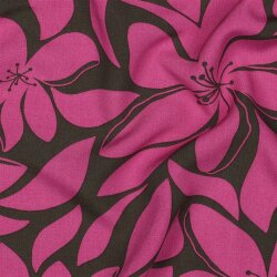 Viskose 100% Blumen - dunkeloliv/pink