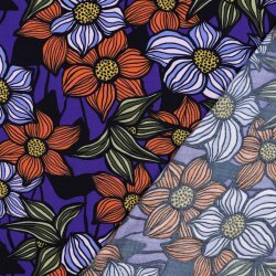 Viskose Lenzing 100% EcoVera™ bunte Blumen - kobaltblau
