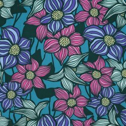 Viskose Lenzing 100% EcoVera™ bunte Blumen - petrol