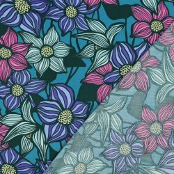 Viskose Lenzing 100% EcoVera™ bunte Blumen - petrol
