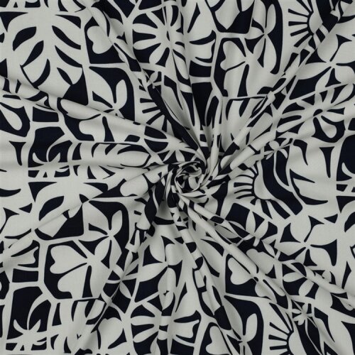 Viskose Lenzing 100% EcoVera™ Geometrische Blumen - dunkelblau