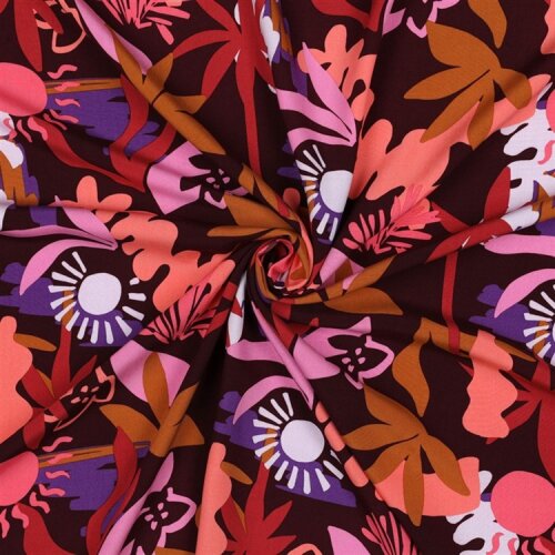 Viskose Lenzing 100% EcoVera™ Abstrakte Blumen - weinrot