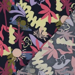 Viskose Lenzing 100% EcoVera™ Abstrakte Blumen - dunkelblau