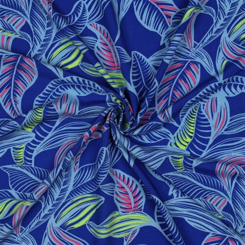 Viskose Lenzing 100% EcoVera™ bunte Blätterformen - kobaltblau