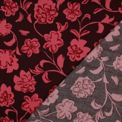 Baumwollsatin Blumenranke - dunkelweinrot