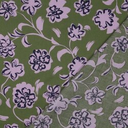 Baumwollsatin Blumenranken  - grasgrün