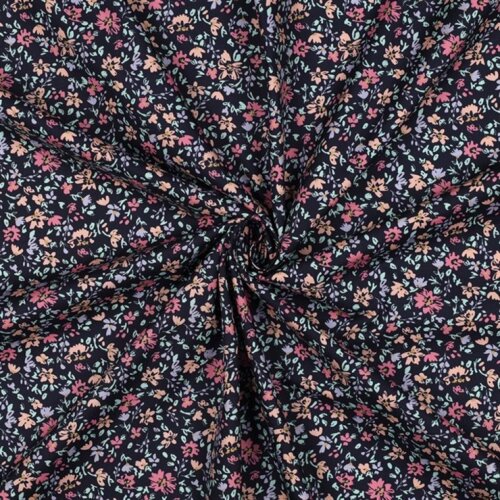 Baumwollpopeline Blümchen - nachtblau