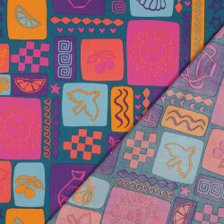 Baumwollpopeline Sommer Patchwork - petrol