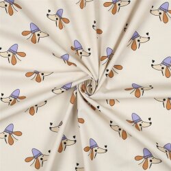 Baumwollpopeline Hunde mit Pudelmütze - altweiß