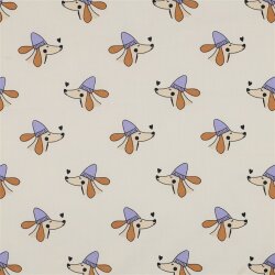 Baumwollpopeline Hunde mit Pudelmütze - altweiß