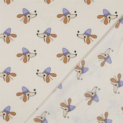 Baumwollpopeline Hunde mit Pudelmütze - altweiß