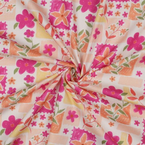 Baumwollpopeline Digital Blumenpatchwork - aprikose