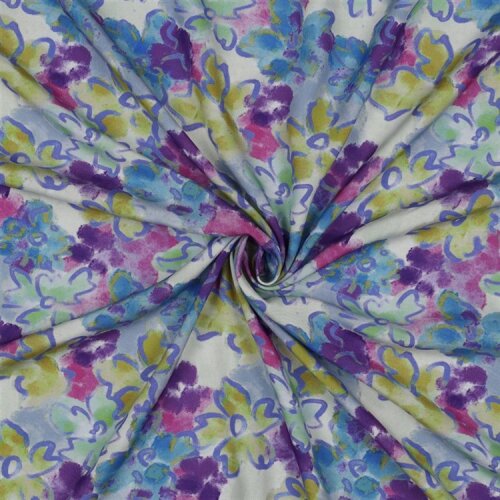 Viskose 100% Digital Aquarellblumen - softblau