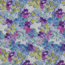 Viskose 100% Digital Aquarellblumen - softblau