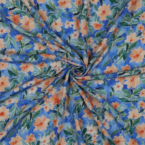 Viskose 100% Digital Blumen - himmelblau