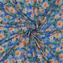 Viskose 100% Digital Blumen - himmelblau